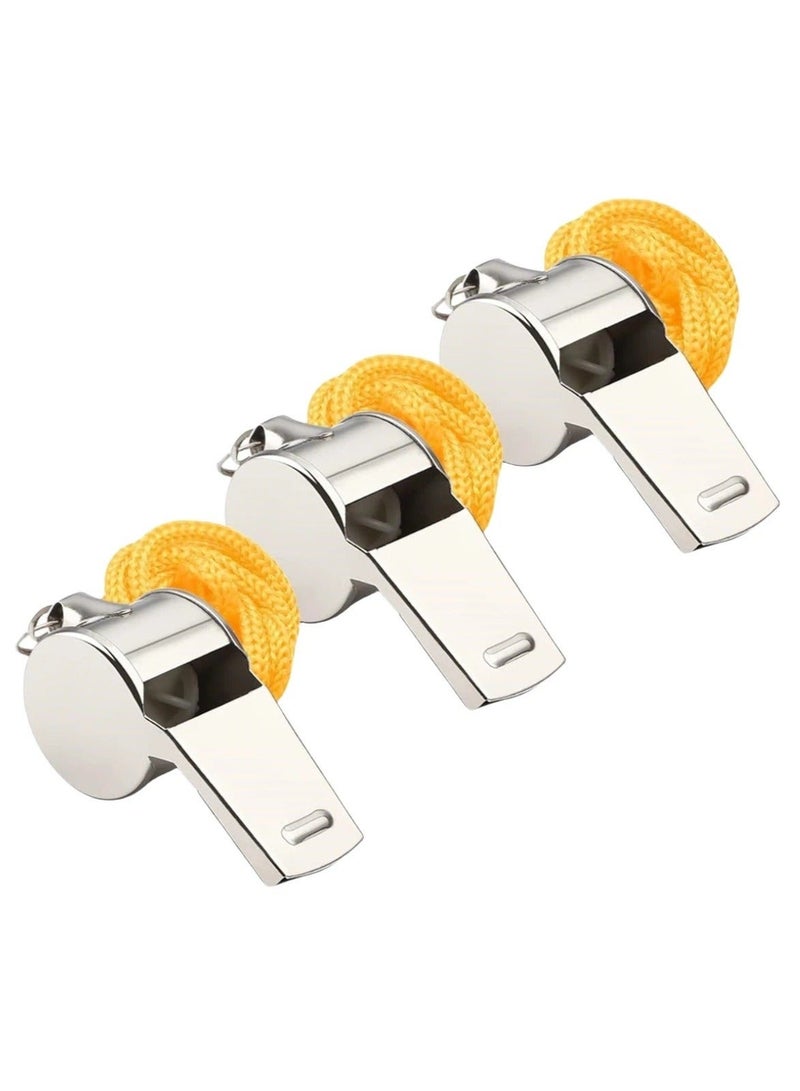 3 Packs Stainless Steel Sports Whistles with Lanyard, Loud Crisp Sound Whistles Bulk Great for Coaches, Referees, and Officials - Image 1